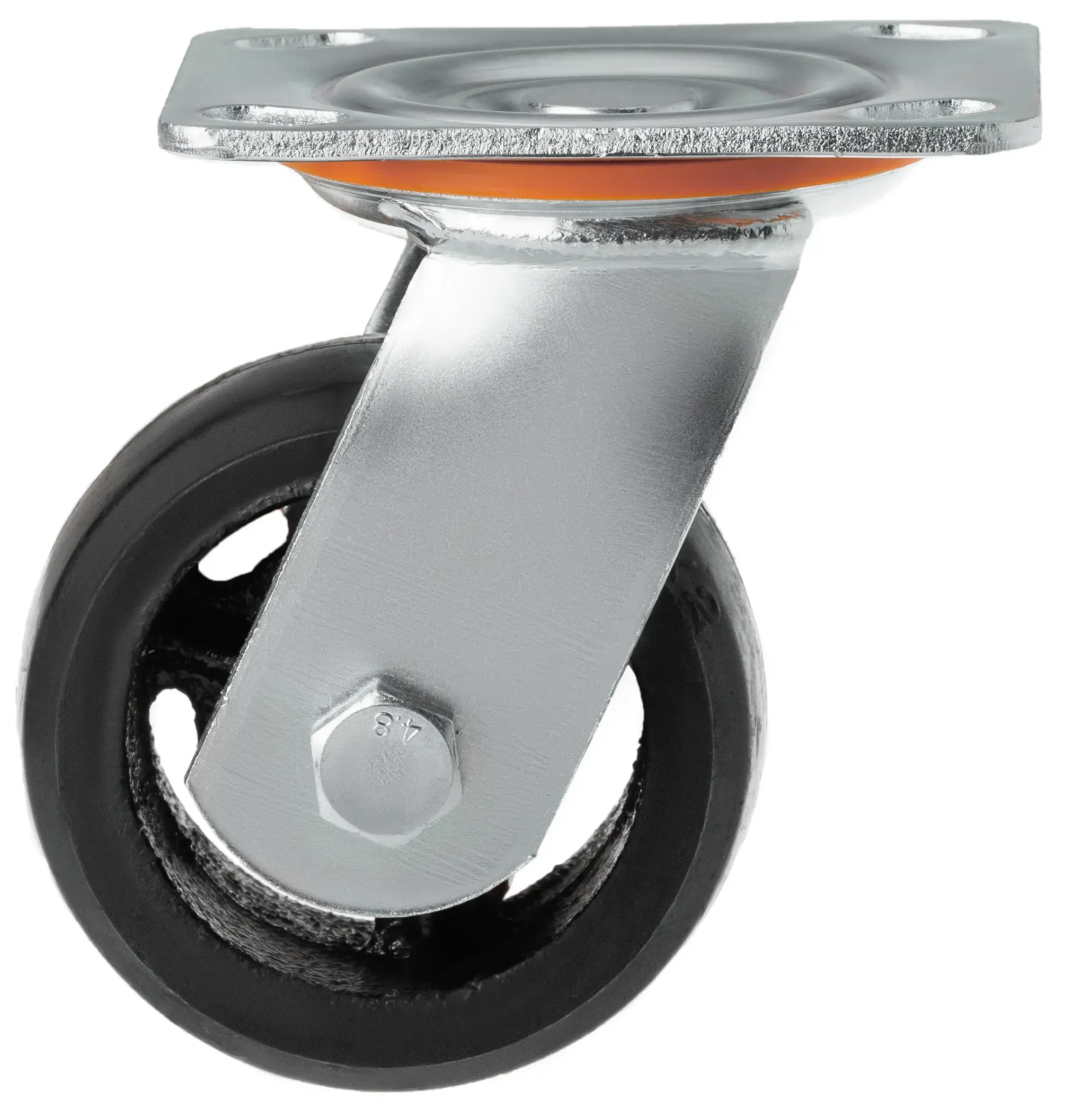 SCD 42 - Большегрузное чугунное колесо 100 мм (поворот., площадка, черн. рез., роликоподш.)